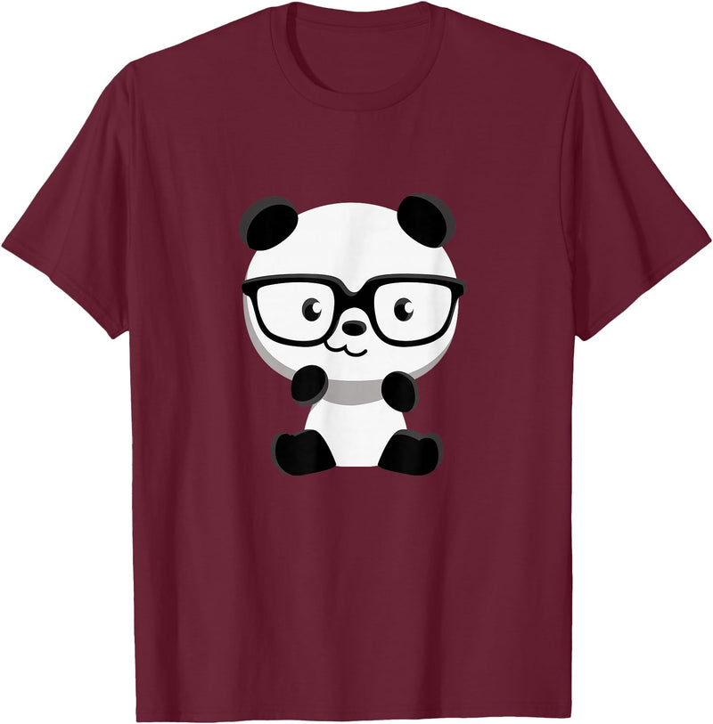 My Shirt Hub Cute Little Bear Panda Nerd with Glasses T-Shirt - Burgundy