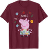 Peppa Pig Smile Cute Flowers & Fruit Full Body Portrait T-Shirt - Burgundy