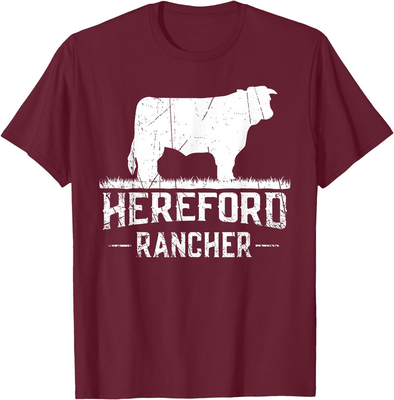 Farm and Hereford Cow for Men and Cattle Clothing Hereford Rancher - Hereford Cow For Cattle Farmer T-Shirt - Burgundy