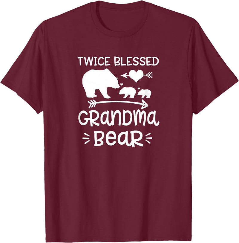 Grandparents Gifts By HustlaGirl Twice Blessed Grandma Bear Shirt Grandmas With Two Grandkids T-Shirt - Burgundy