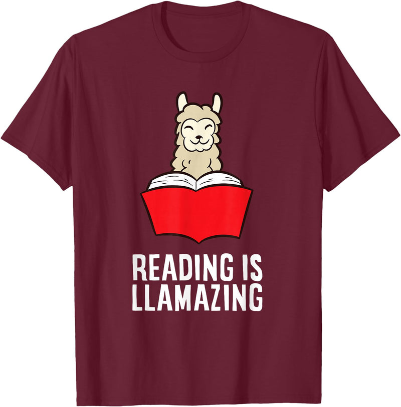 The Llama And Alpaca Lover Funny Llama Lover Reading Is Llamazing Bookworm Llama T-Shirt - Burgundy