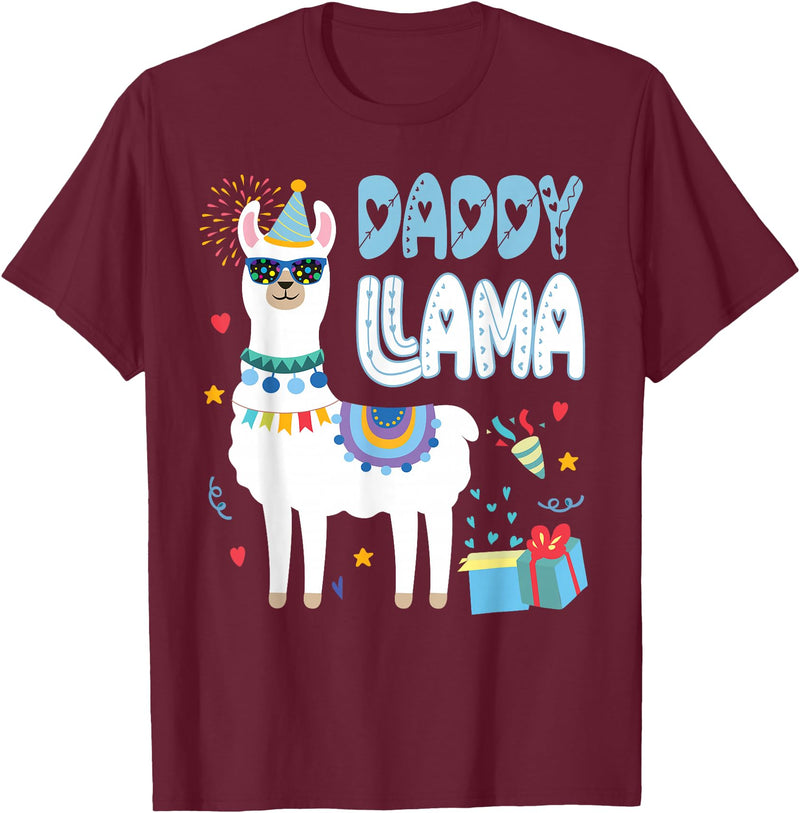 Family Matching Llama Birthday Party Supplies Daddy Llama Dad Of The Birthday Boy Girl Llama Birthday T-Shirt - Burgundy