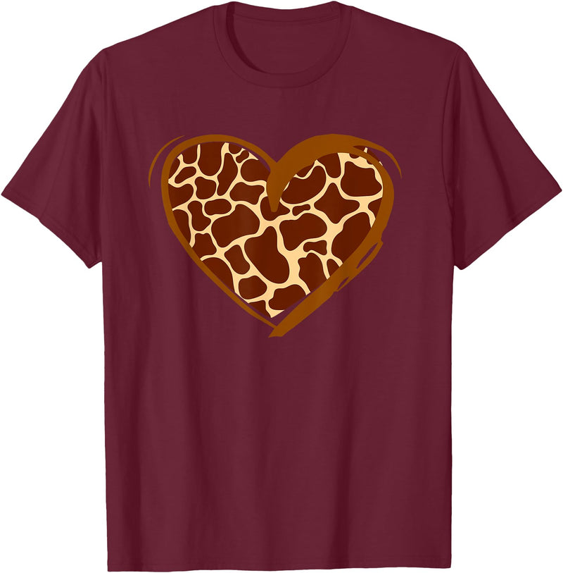 Animal Giraffe Print Clothing Heart Giraffe Pattern for Giraffe Lover T-Shirt - Burgundy