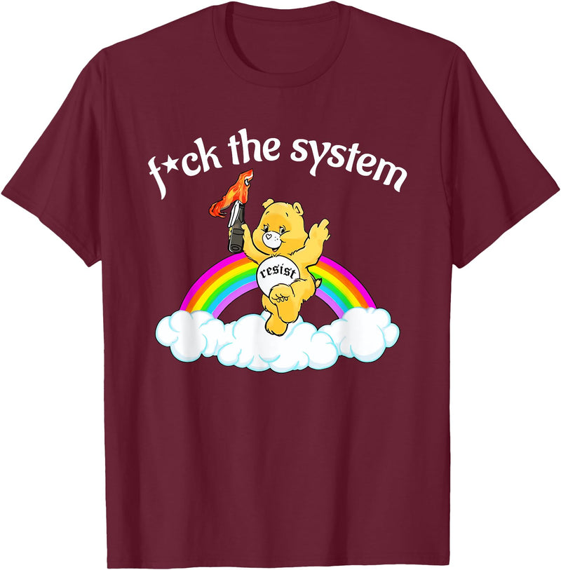Fck The System Funny Bear Quote Fck The System Funny Bear Design T-Shirt - Burgundy