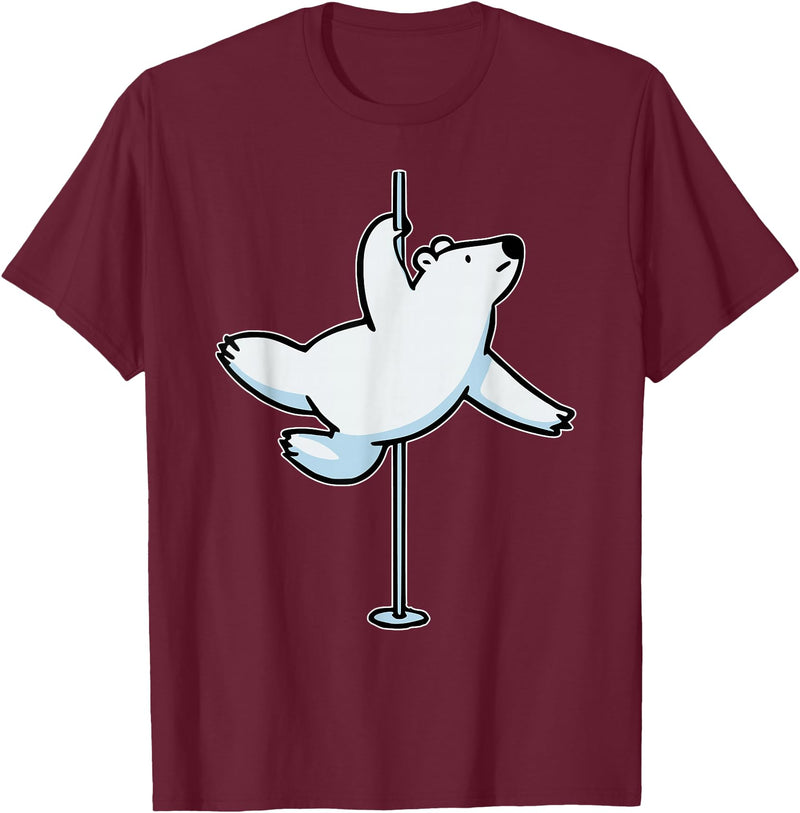Fun Polar Bear Lover Humor Bear Dancer Stylish Tee Funny Polar Bear Pole Dancer Animal Cute Cool Dancing Joke T-Shirt - Burgundy