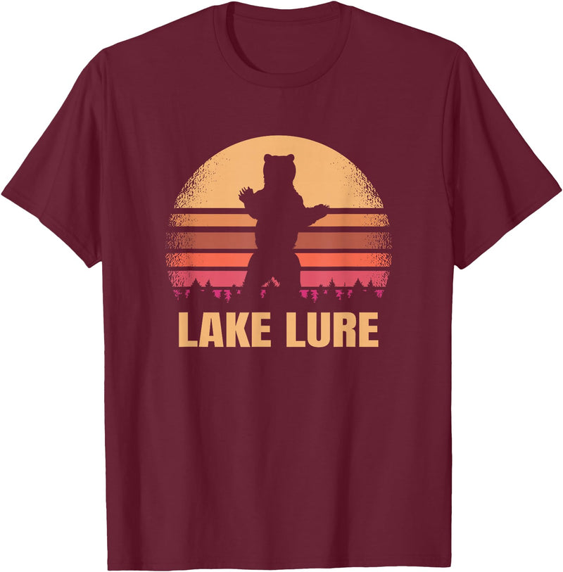 Lake Lure North Carolina Vintage NC Retro 80s Co. Lake Lure North Carolina Vintage Bear NC Distressed 80s T-Shirt - Burgundy