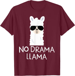 No Drama No Pob-Llama Alpaca Gifts No Drama Llama Alpaca with Sunglasses Llama Lovers Gift T-Shirt - Burgundy