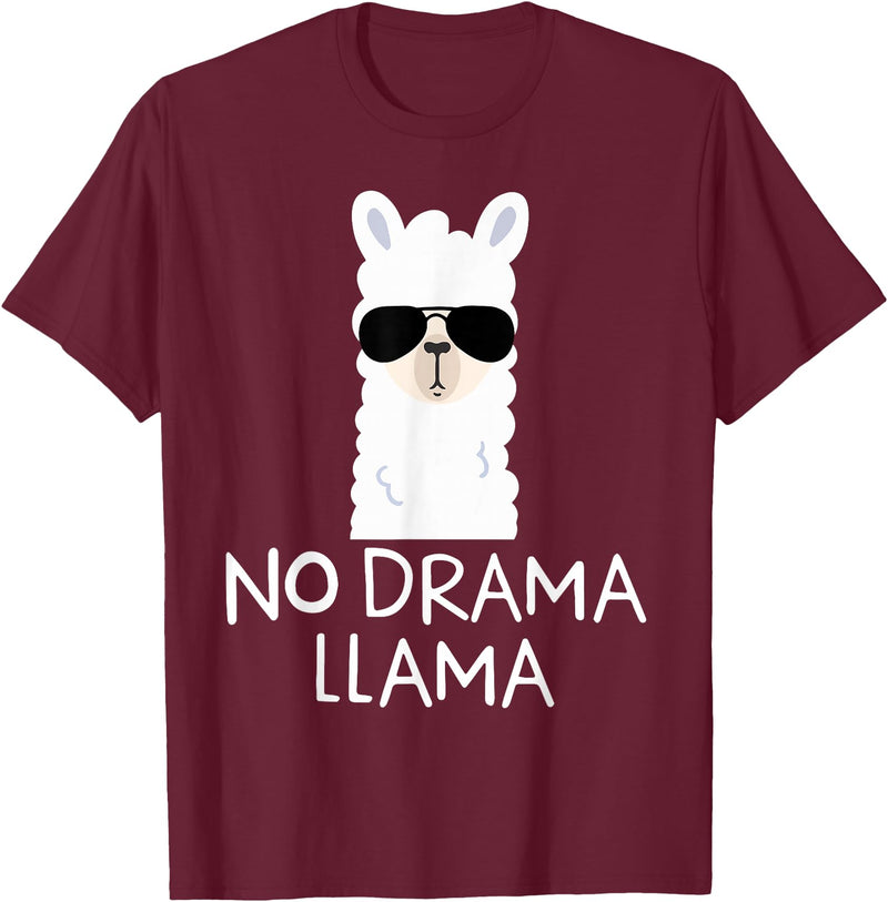 No Drama No Pob-Llama Alpaca Gifts No Drama Llama Alpaca with Sunglasses Llama Lovers Gift T-Shirt - Burgundy