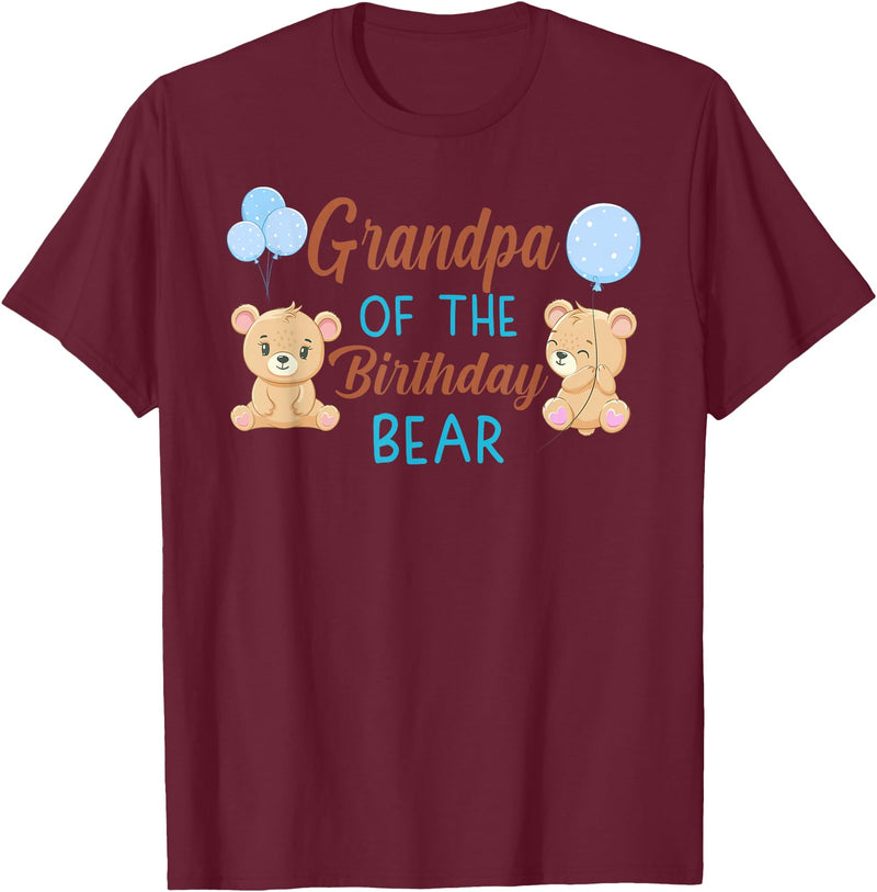 Family Birthday Bear Gifts Grandpa of The Birthday Boy Bear 1st Birthday Party Boy T-Shirt - Burgundy