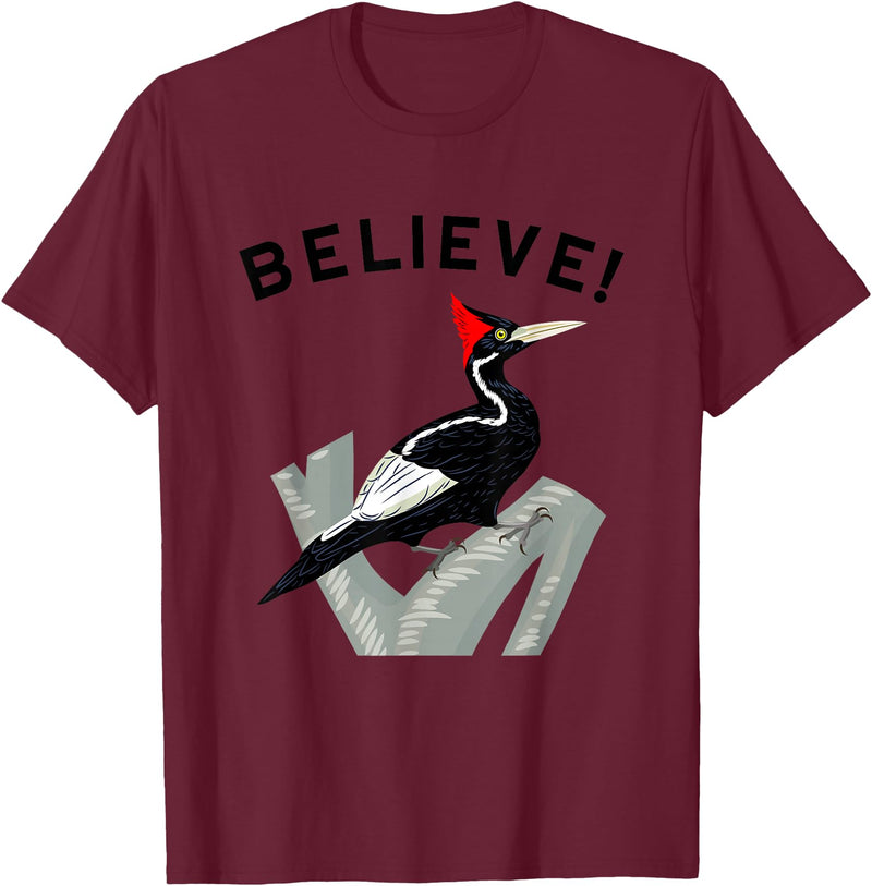 Birdwatching Gifts for Birders Endangered Ivory-Billed Woodpecker T-Shirt - Burgundy