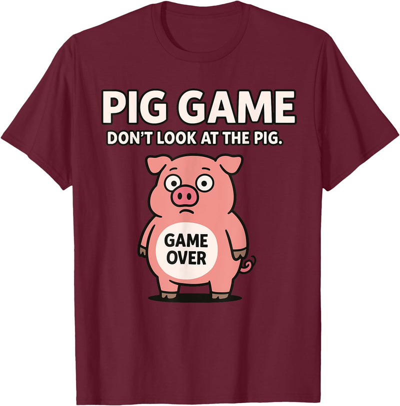 Cute Pig Tees for Men and Women Funny Pig Game T-Shirt - Burgundy