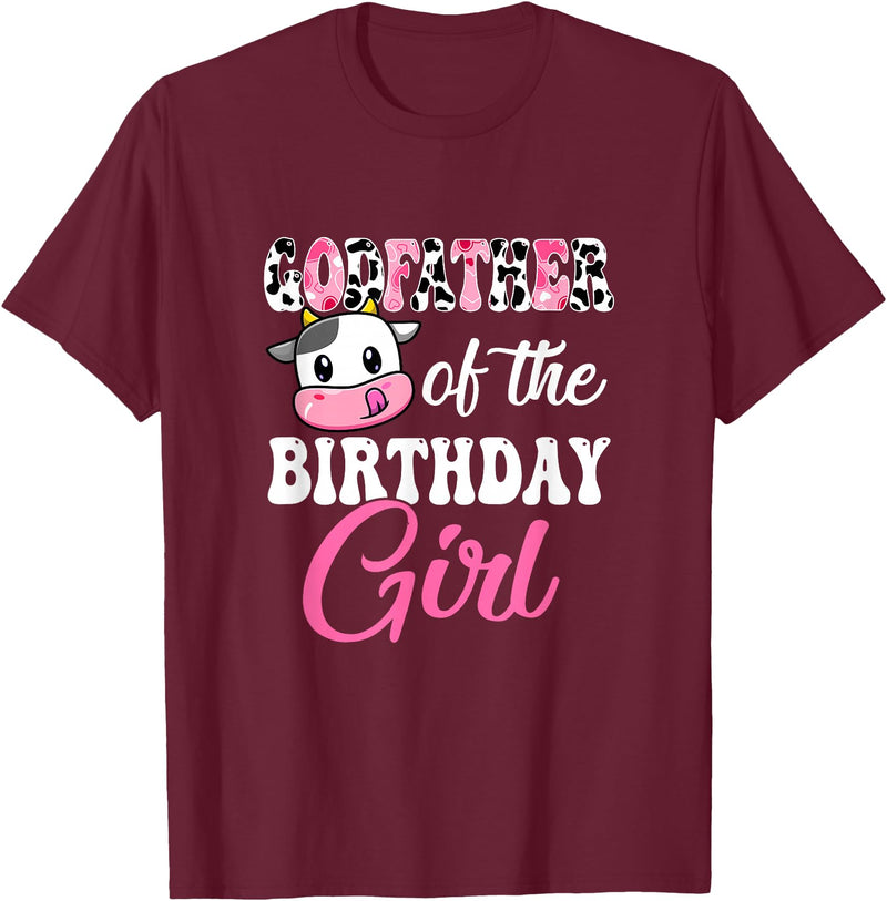 Vintage Retro Birthday Godfather Of The Birthday Girl Farm Cow 1St Birthday Girl T-Shirt - Burgundy