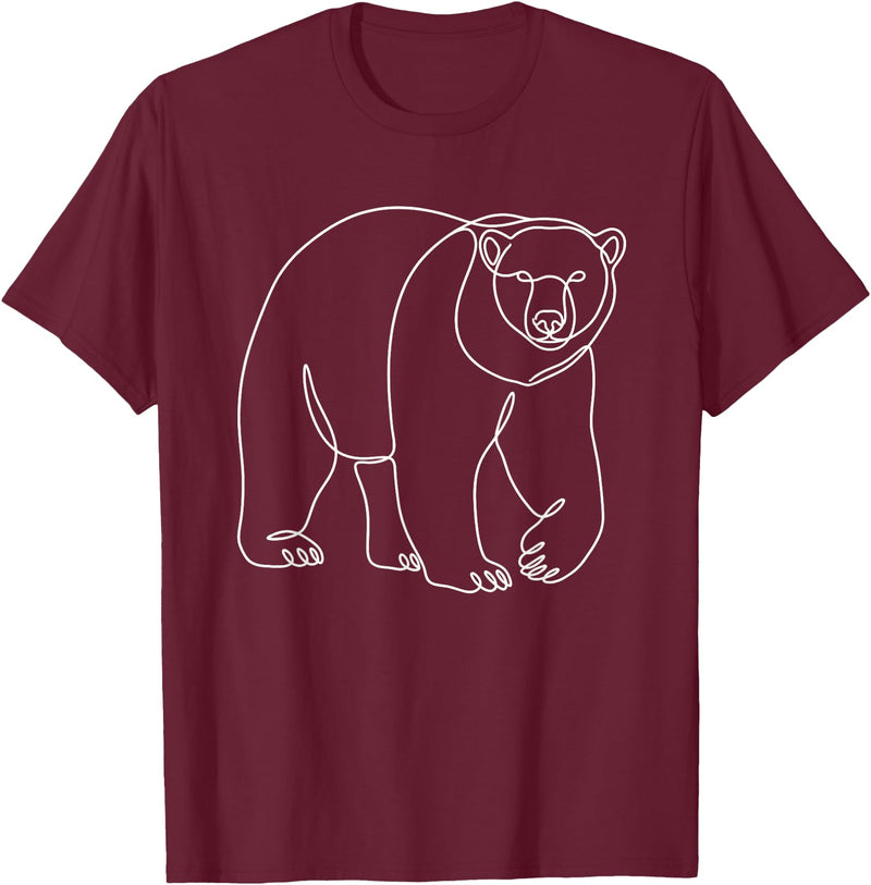 Modern Minimalist Wildlife Line Art Graphic Minimalist Polar Bear Single Line Art Drawing T-Shirt - Burgundy