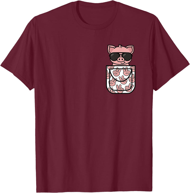KATYLIN Funny Pig Pocket Pig Lover Men Women Boys Girls Kids T-Shirt - Burgundy