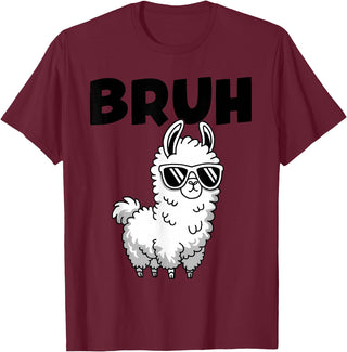 Bruh Llama Sunglasses by LazyPanda Bruh Llama Funny Alpaca Llama Boys Kids Girls Trendy Graphic T-Shirt - Burgundy