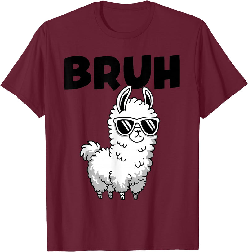 Bruh Llama Sunglasses by LazyPanda Bruh Llama Funny Alpaca Llama Boys Kids Girls Trendy Graphic T-Shirt - Burgundy