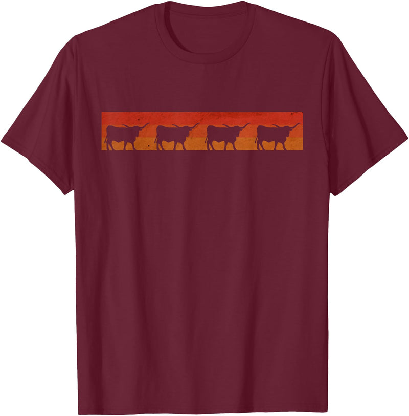 Triple G Mavs Vintage Retro Longhorn Shirt Cow Farm Animal Gift T-Shirt - Burgundy