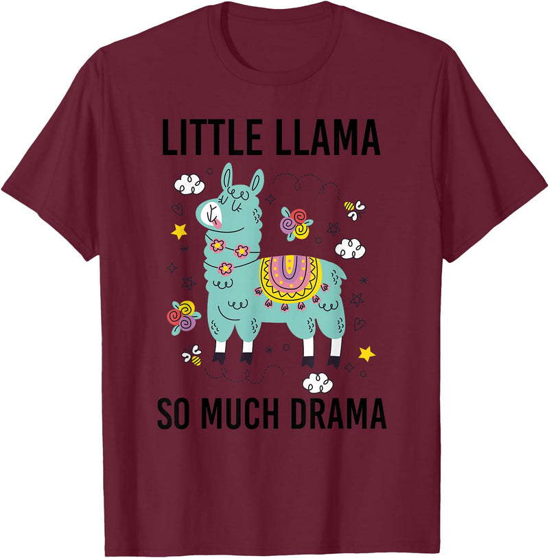 Llama Shirt Kids Boys Toddler Little Llama So Much Drama T-Shirt - Burgundy