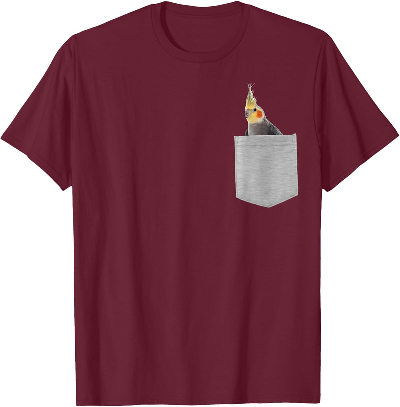 Animal in Your Pocket Cockatiel Bird T-Shirt - Burgundy