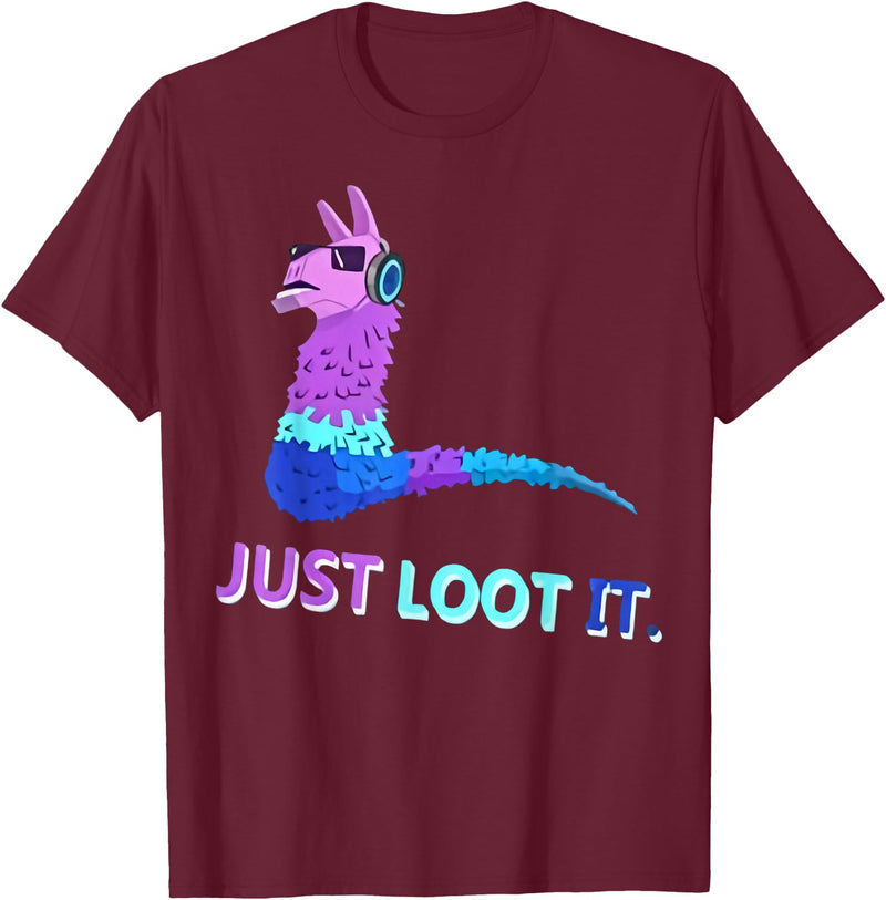 Just Loot It Llama Outfit for Youth Teen Gamers T-Shirt - Burgundy