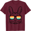 Easter Bunny Face Sunglasses Retro Rabbit Men Boy Kids Youth T-Shirt in Burgundy
