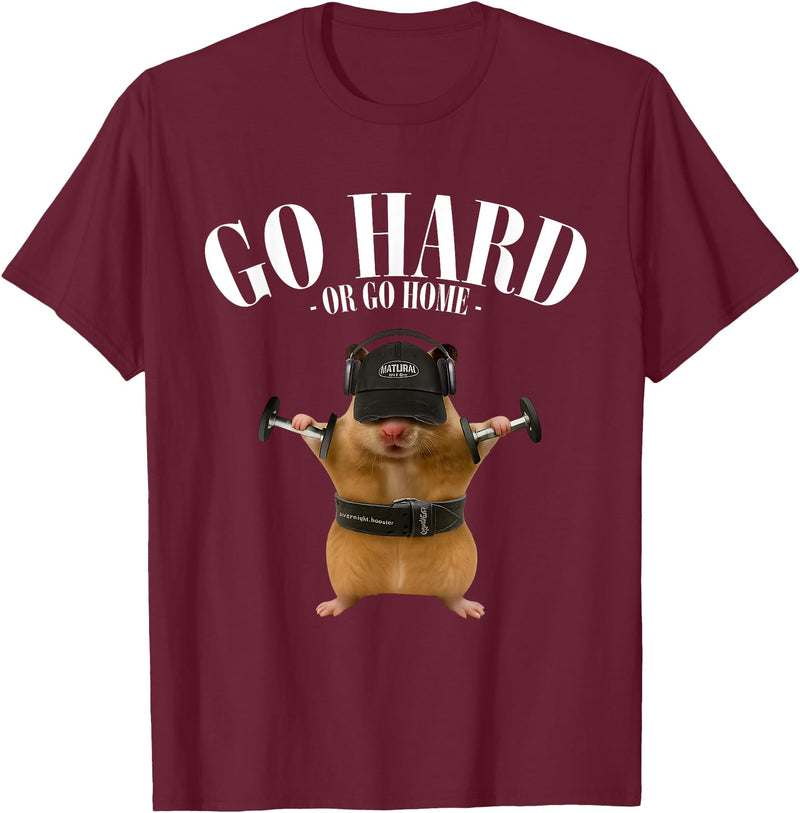 Hamster Deadlift Training Funny Cute Rat Weightlifting Meme T-Shirt - Burgundy