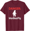 Funny Tees Danger Man Bear Pig T-Shirt - Burgundy
