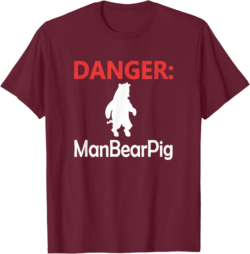 Funny Tees Danger Man Bear Pig T-Shirt - Burgundy