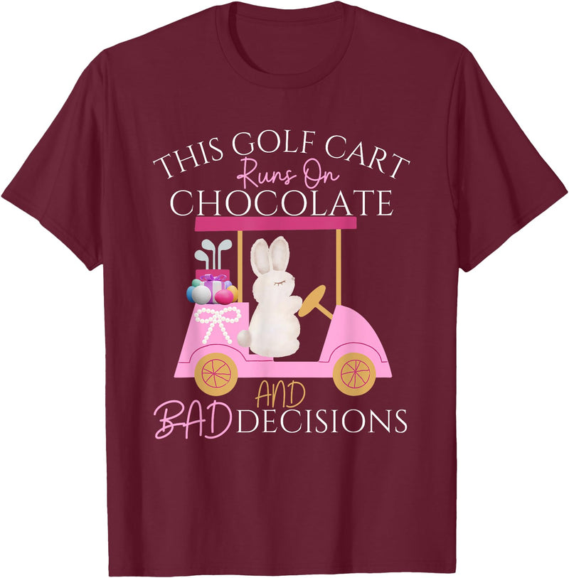Golf Golfer Easter Eggs Bunny Rabbit Golf Cart Matching T-Shirt in Burgundy