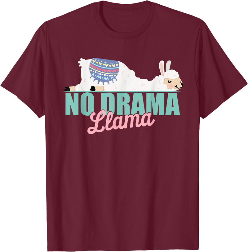 Zawles Designs Cute No-Drama Llama Funny Quote llama laying T-Shirt - Burgundy