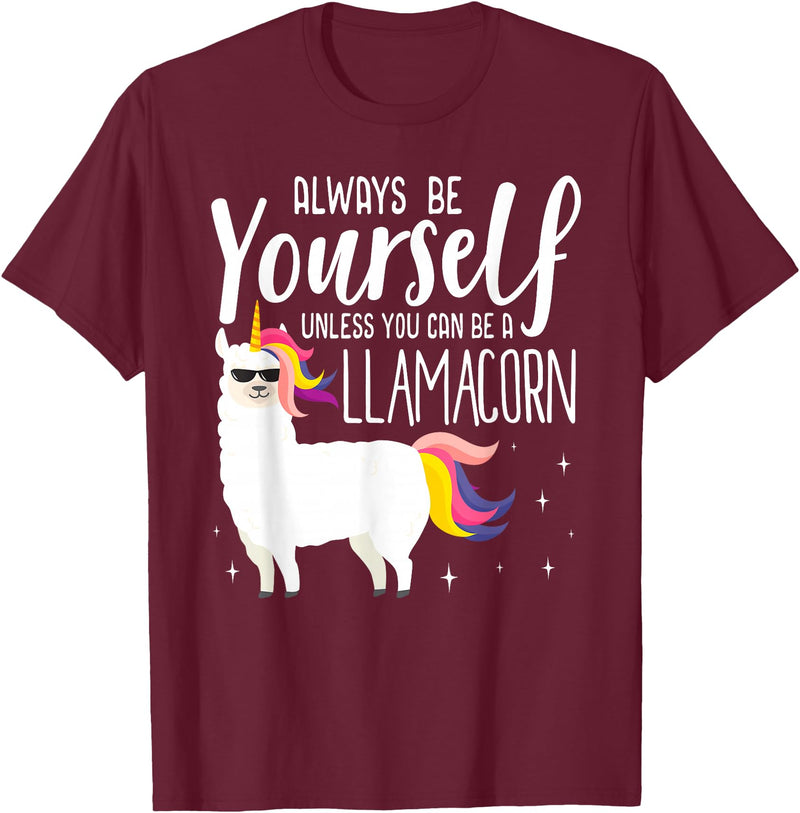 Llamacorn Clothing Always be a Llamacorn T Shirt | Fantasy Magic Llama Unicorn T-Shirt - Burgundy