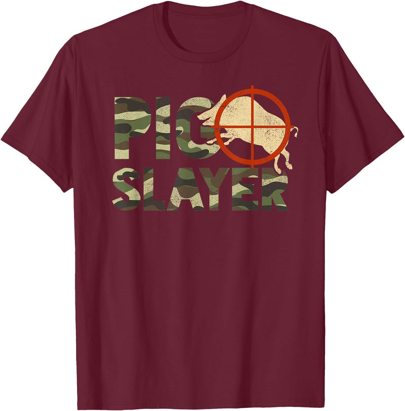 Funny Boar Hunting Clothing Pig Slayer Camo Funny Hog Hunting T-Shirt - Burgundy