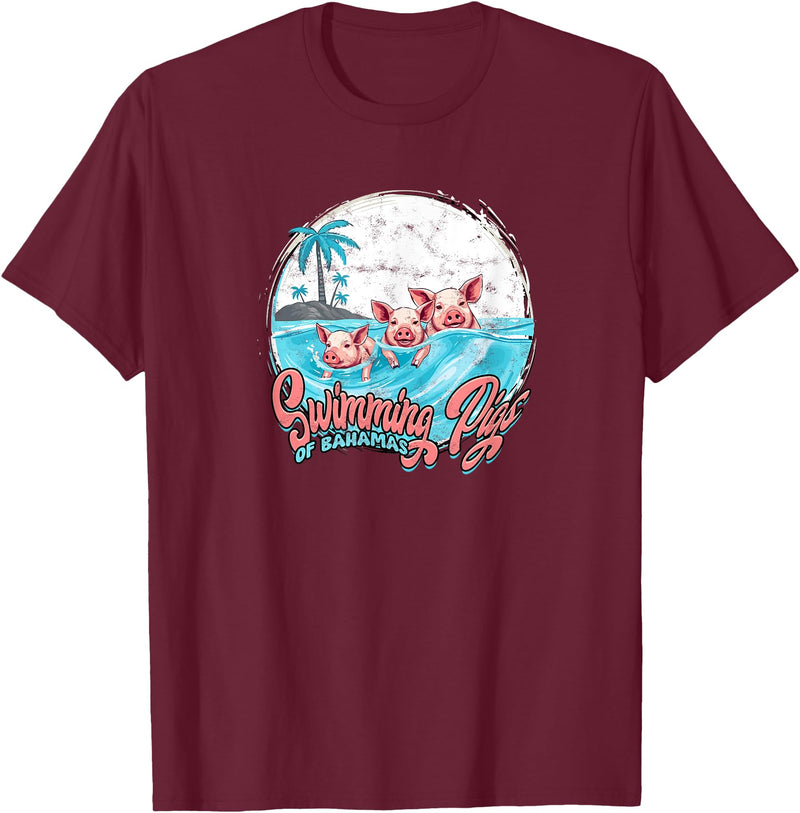 Bahamas Beach Fan Swimming Pigs Bahamas - Fun T-Shirt - Burgundy