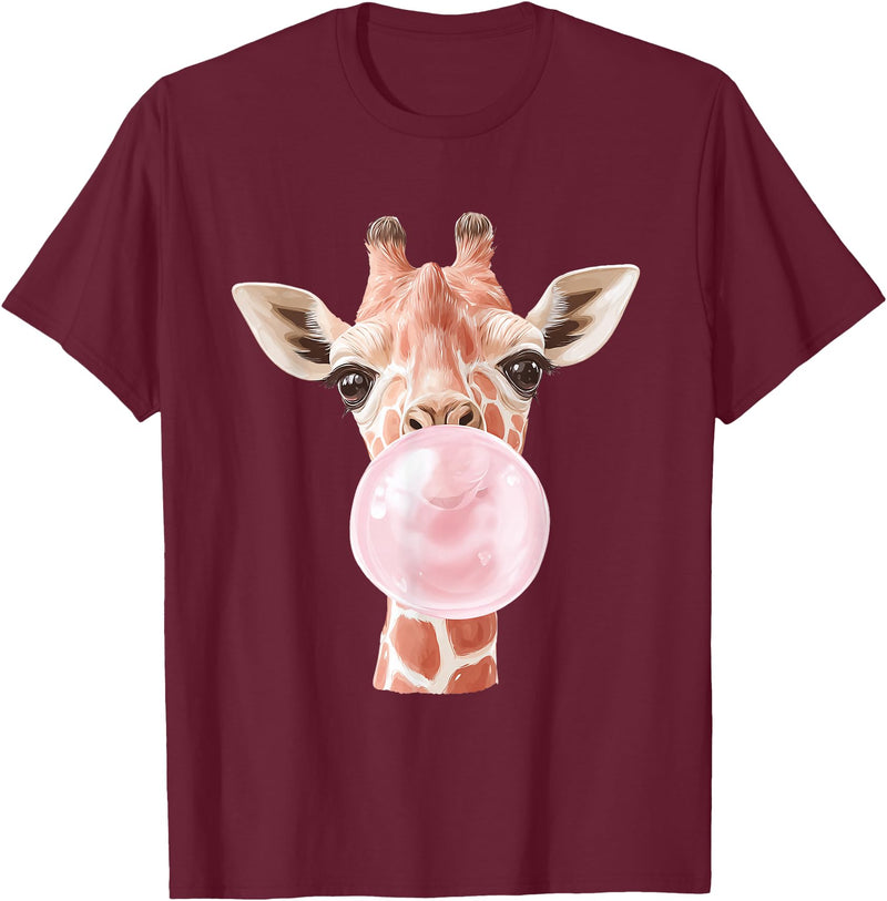 FunnyGiraffeCo. Cute Giraffe Bubble T-Shirt - Burgundy