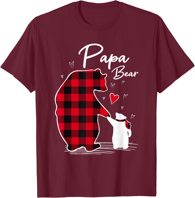 Family Bear Matching Christmas Buffalo Plaid Papa Bear Christmas Pajama Red Buffalo Plaid T-Shirt - Burgundy
