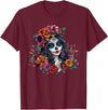 Sugar Skull Dia De Los Muertos Floral Skull Day of The Dead Sugar Skull Woman Floral Crown T-Shirt - Burgundy