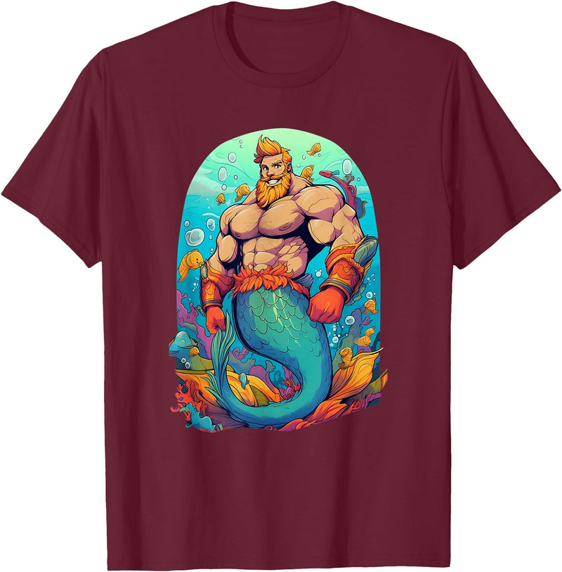 Gay Pride Merman Bear Muscle Daddy Hunk Mermaid LGBTQ Transgender Gay Muscle Dad Bear Mermaid Gay Merman T-Shirt - Burgundy