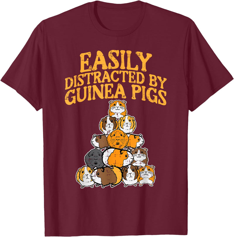 Guinea Pig Shirts For Men Women Kids Gift Easily Distracted by Guinea Pigs Funny Cavy Men Women Kids T-Shirt - Burgundy