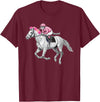 Racehorse and Cat Racer Derby Horse Racing Cat Jockey Funny Race Equestrian Humor T-Shirt - Burgundy