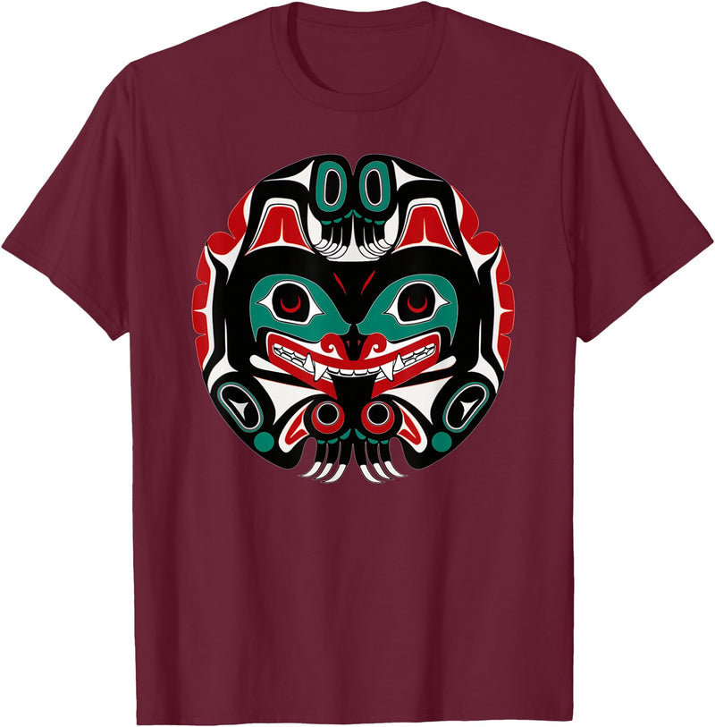 Tribal America Alaska Native American Art Tlingit Eagle Tribal Bear Clan T-Shirt - Burgundy
