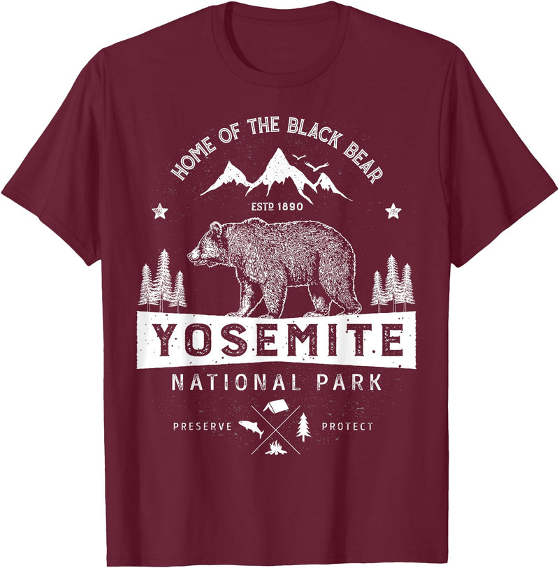 Lique National Park Yosemite National Park T shirt California Bear Vintage Gifts T-Shirt - Burgundy