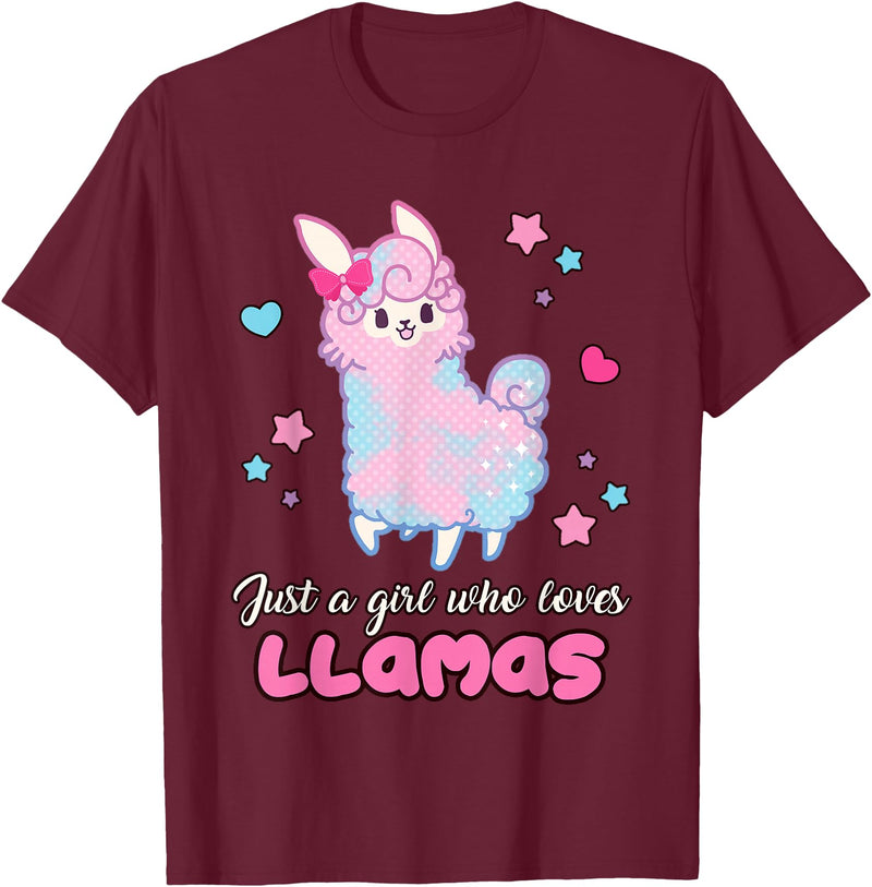 Just A Girl Who Loves Llamas BW Art Llama Girl Shirt Just A Girl Who Loves Llamas Cute T-Shirt - Burgundy