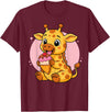 Funny Cute Giraffe Ice Cream Kawaii Design Giraffe Eating Ice Cream Graphic Boys Girls Giraffe Lover T-Shirt - Burgundy