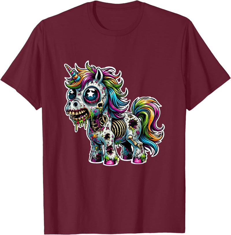 Cool Zombie Horror and Halloween Designs Scary Zombie Unicorn Scary Halloween Horror Monster Design T-Shirt - Burgundy
