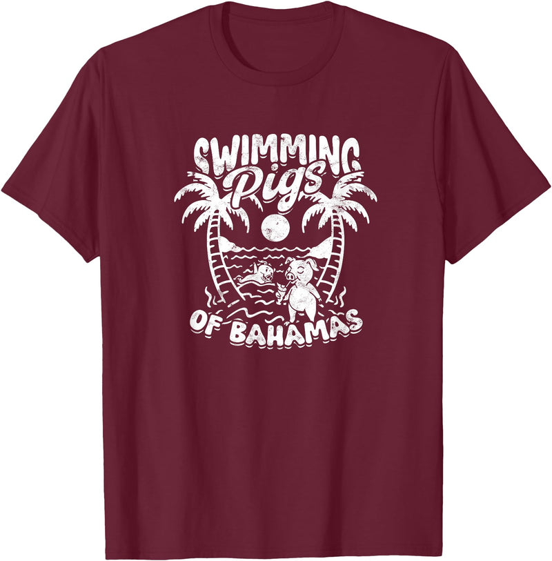 Bahamas - Animals - Attraction SWIMMING PIGS OF BAHAMAS - Bahamas T-Shirt - Burgundy