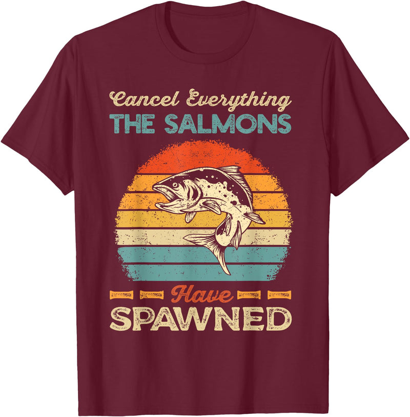 Cool Salmon Fishing Recreational Saltwater Apparel Fishing Salmon Spawning Angling Smolt Fish Salmonidae Hobby T-Shirt - Burgundy