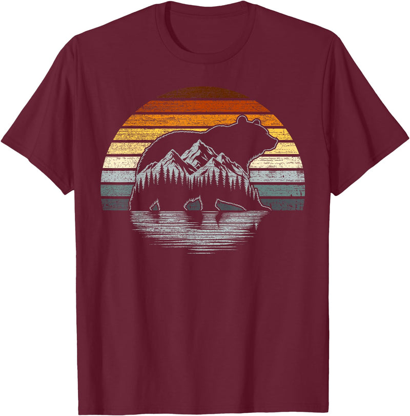 Bear Community Bear Brotherhood Gay Men Gifts Bear Pride Retro Mountain Nature Gay Bear Flag T-Shirt - Burgundy