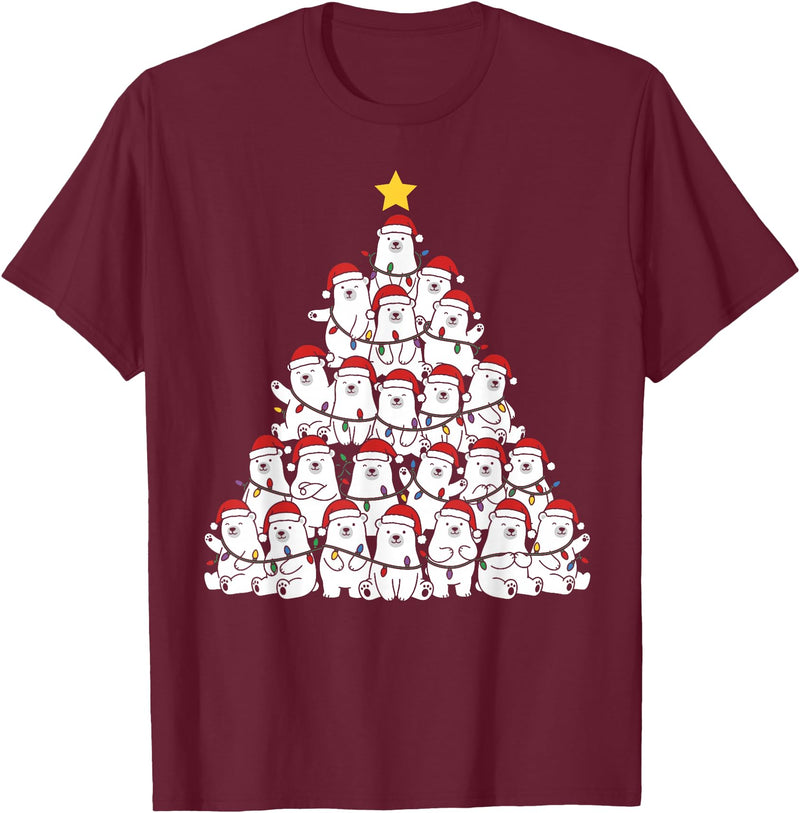 Christmas white bear Polar Bear Christmas Tree Lights T-Shirt - Burgundy