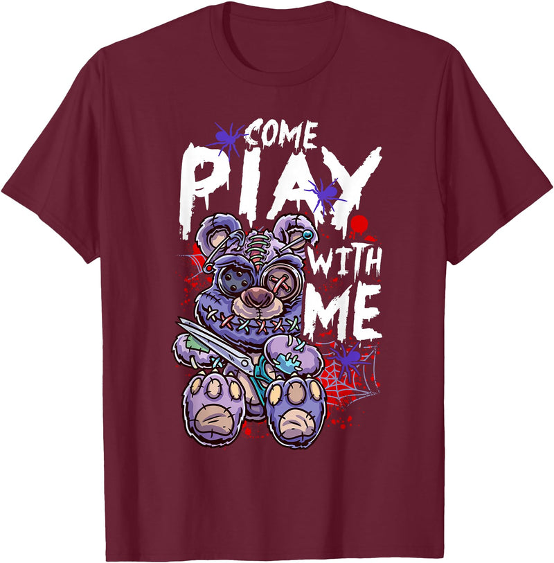 Halloween Gifts & Halloween Shirts by NLTS Scary Killer Teddy Bear Pastel Goth Style Creepy Kawaii T-Shirt - Burgundy
