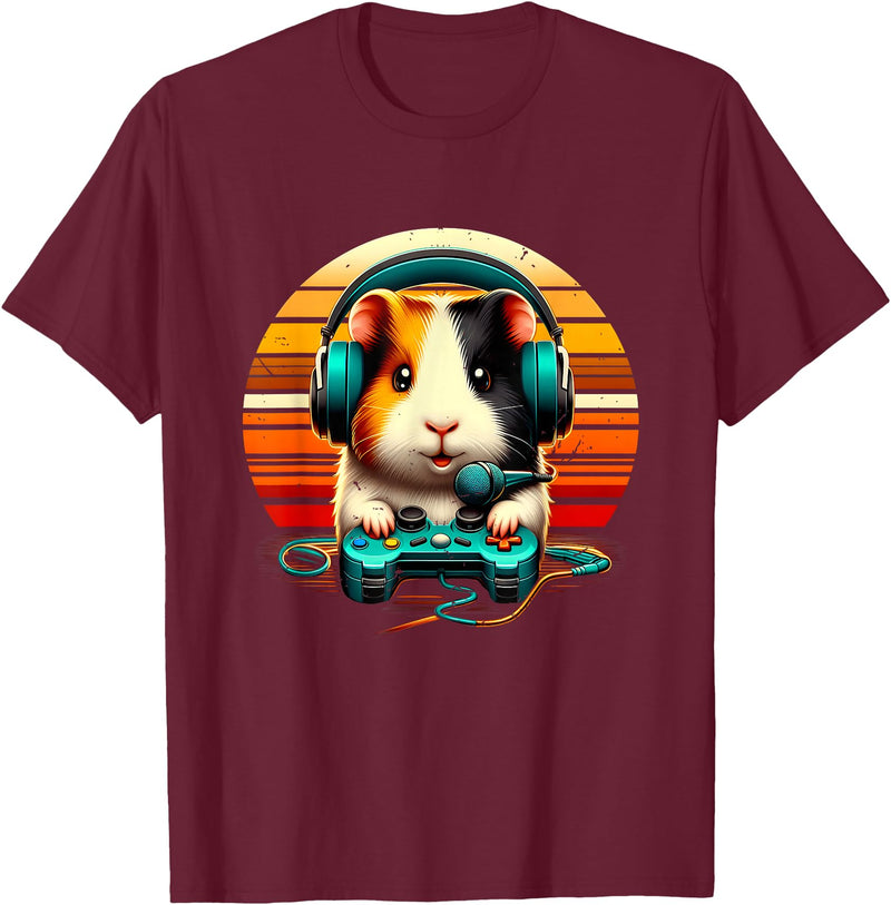 Guinea Pig Gamer Video Gaming Headphone Guinea Pig Gamer Video Gaming Animal Headphone Gamepad T-Shirt - Burgundy